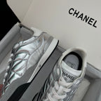 Chanel metallic leather sneakers with white laces and quilted quarter panel
