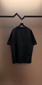 Black short-sleeve T-shirt, back view with crew neck and no visible graphics