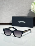 Chrome glasses with dark frame and tinted lenses