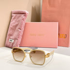 MiuMiu square sunglasses with gold frame and brown tinted lenses