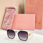 MiuMiu square sunglasses with dark frame and deep purple tinted lenses