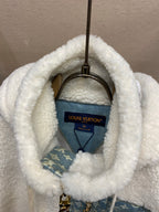 Louis Vuitton brand fleece hood with blue monogram neck label