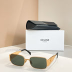 Sunglasses with green lenses and gold square frames