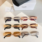 Assorted sunglasses with ornate frames in black, tan, and gold