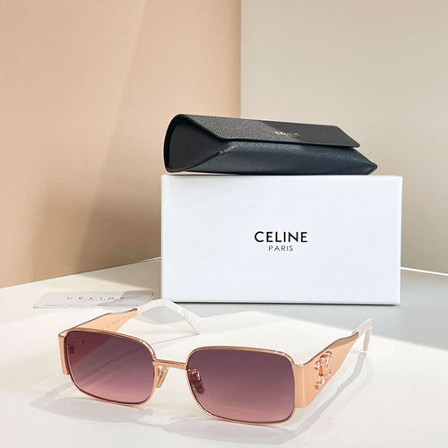 Sunglasses with pink lenses and gold square frames