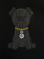 Fendi black sweater featuring gray bear graphic with yellow zipper and FENDI Roma tag