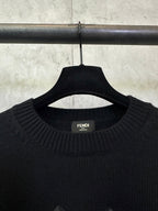 Fendi black knit sweater with ribbed crewneck and FENDI Roma neck label
