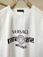 White Versace crewneck T-shirt with chest VERSACE Milano logo print