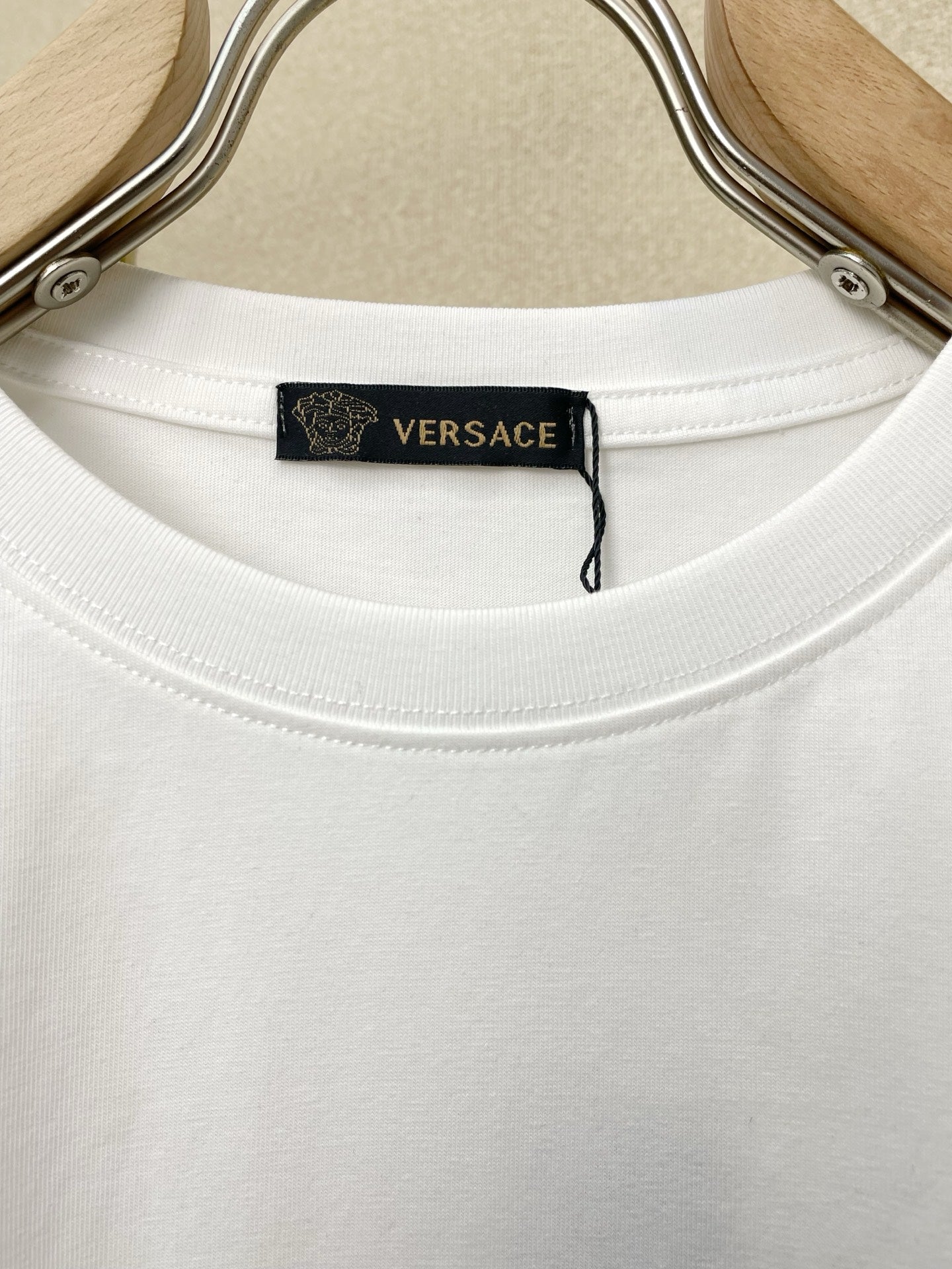 Versace white T-shirt neckline with internal brand label