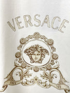 Versace white T-shirt close-up of crest portrait graphic