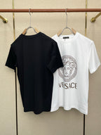 Versace black T-shirt back view, plain crew neck