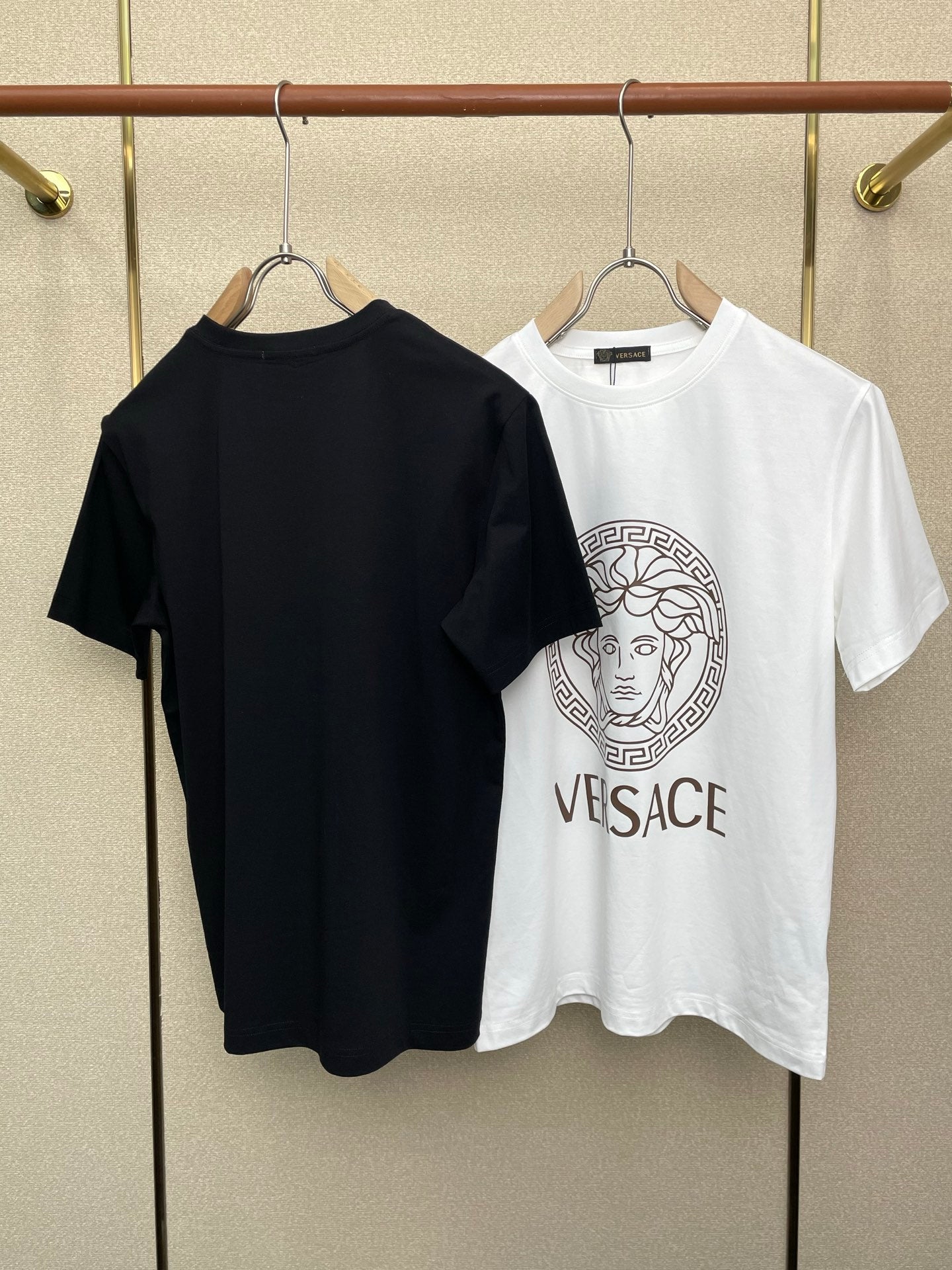 Versace black T-shirt back view, plain crew neck