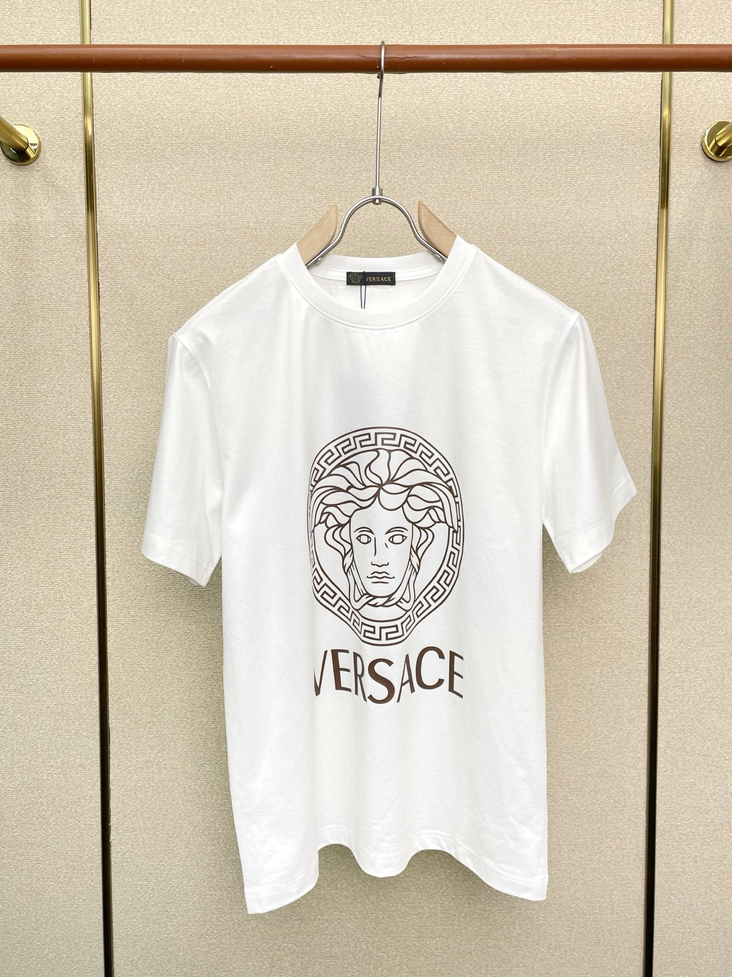 Versace crew-neck T-shirt, white color, Medusa emblem graphic with VERSACE text