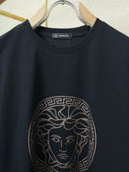 Versace black T-shirt close-up of chest Medusa logo print