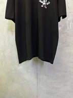 Black crewneck T-shirt front lower hem and short sleeves