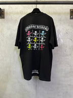 Black crewneck T-shirt with colorful 'Chrome Hearts' skeleton grid graphic