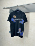 Louis Vuitton checkered knit polo shirt with blue graphic patches