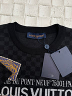 Louis Vuitton knit polo collar with button and checkerboard logo detail