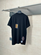 Louis Vuitton checkered knit polo shirt back view with small blue patch