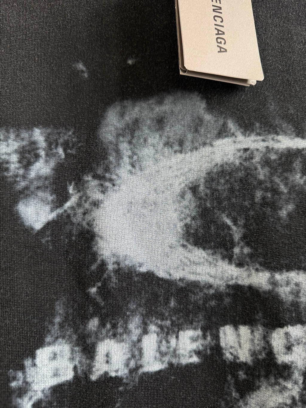 Balenciaga long hoodie, dark gray knit fabric close-up