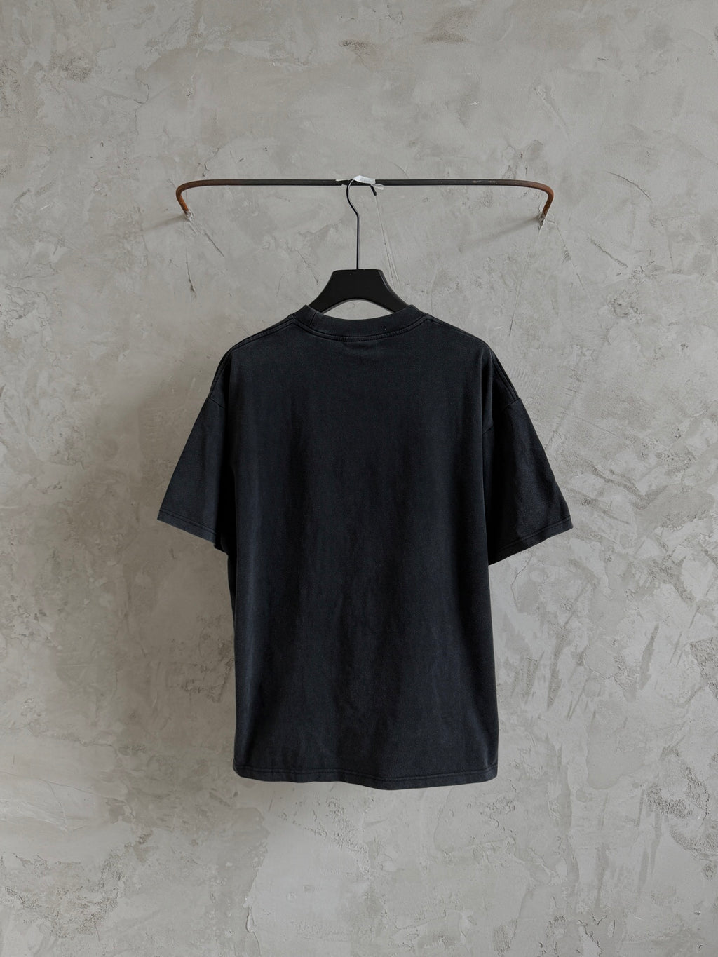 Balenciaga T-shirt in dark gray, crewneck, short sleeves, plain back view.