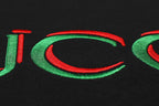 Black T-shirt with green-and-red Gucci logo detail