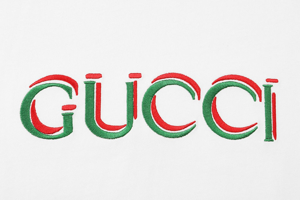 White T-shirt with embroidered Gucci logo text