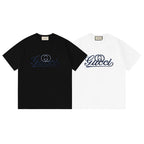 Crewneck T-shirt set: black and white, each with blue Gucci logo