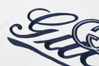 Gucci T-shirt logo close-up in blue on white front