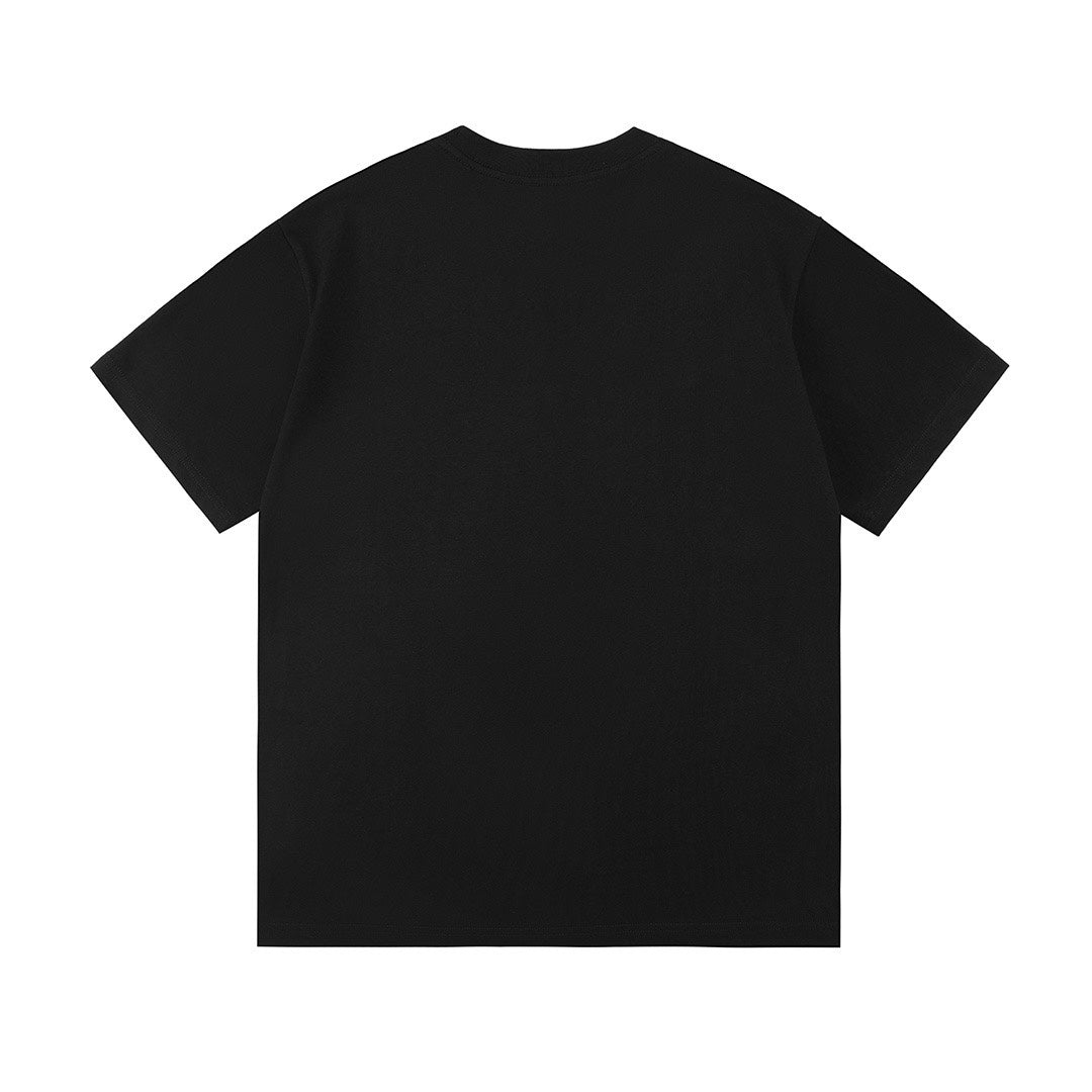 Black short-sleeve T-shirt back view, crew neck, no visible graphics