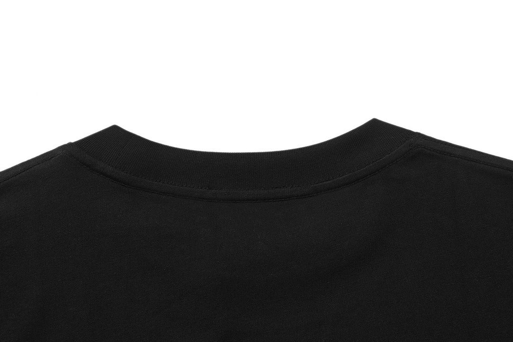 Black T-shirt back with ribbed crew neckline
