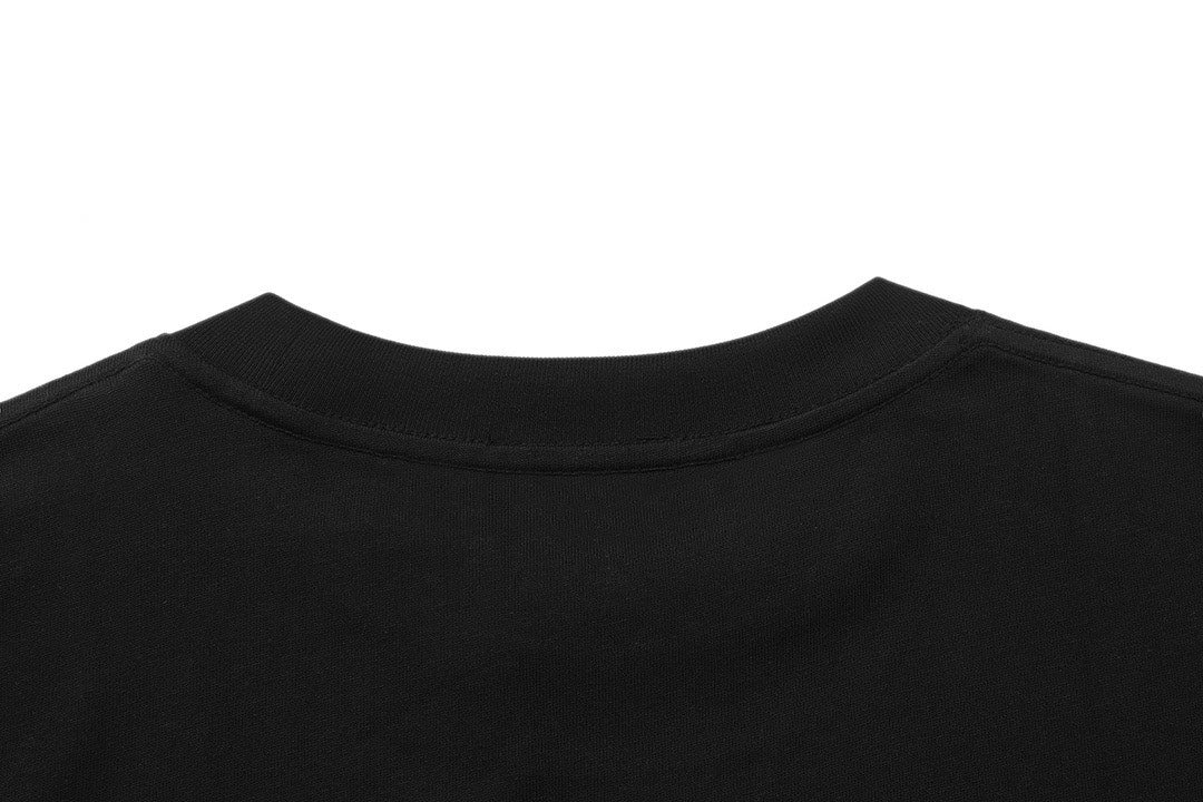 Black T-shirt back with ribbed crew neckline