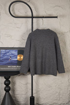 Long-sleeve knit sweater, dark gray, back view