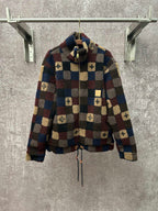 Long-sleeve check sherpa jacket with full zip and stand collar, multicolor