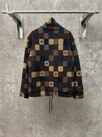 Long-sleeve check sherpa jacket, back view, full zip and adjustable drawstring hem