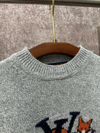 Louis Vuitton knit sweater neckline and logo detail in light blue
