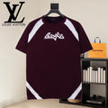 Burgundy raglan T-shirt with white chevron trim and front logo graphic