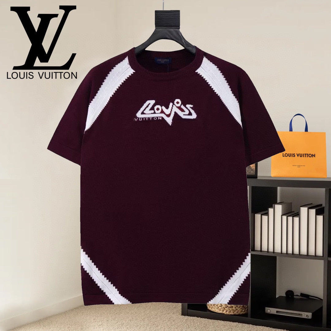 Burgundy raglan T-shirt with white chevron trim and front logo graphic