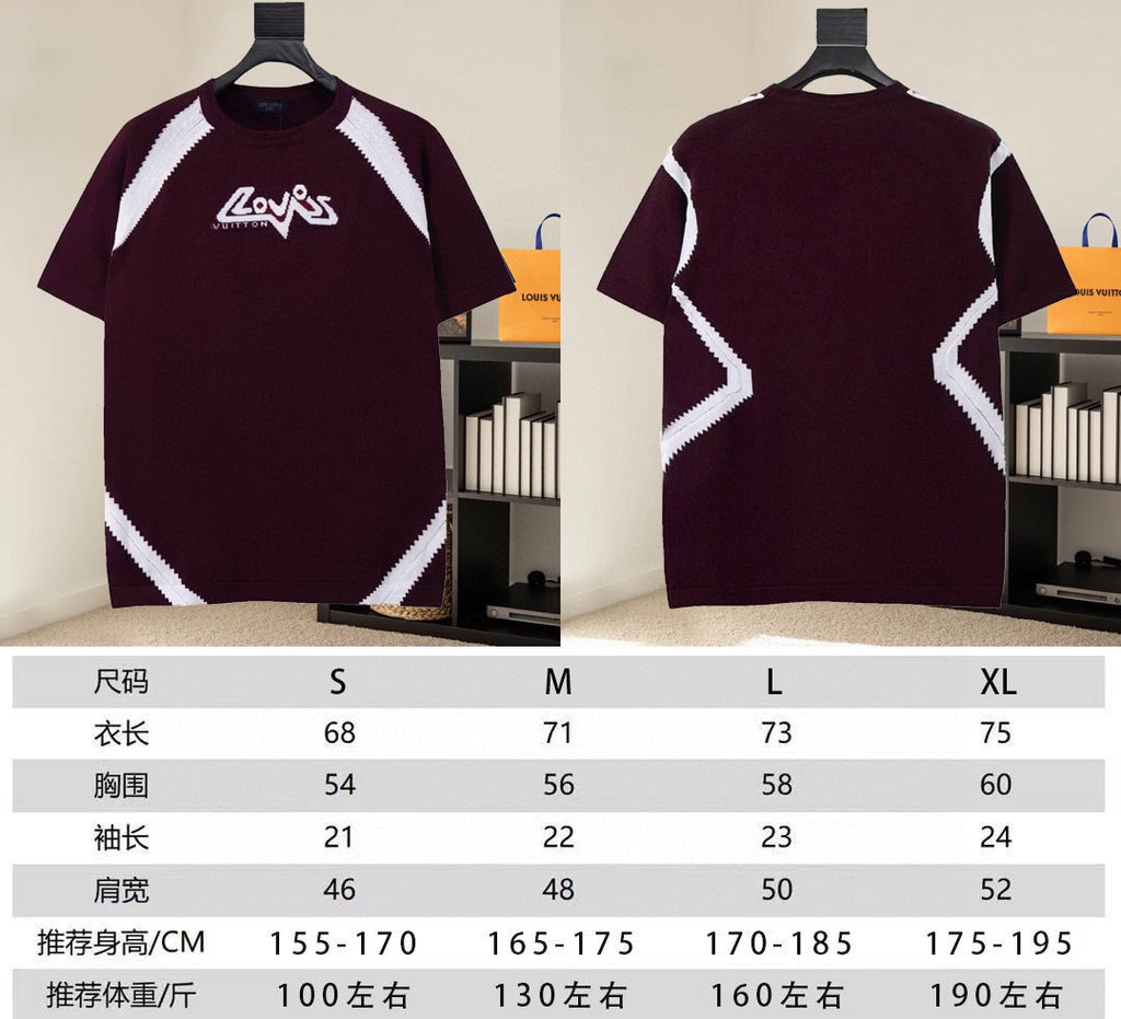 Burgundy raglan T-shirt shown front and back with white chevron trim