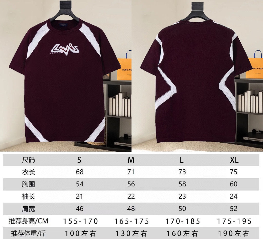 Burgundy raglan T-shirt shown front and back with white chevron trim