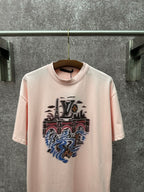 Louis Vuitton pale pink T-shirt with large LV graffiti-style graphic, crew neck
