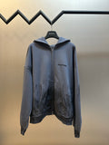 Balenciaga long-sleeve zip hoodie with hood, light blue, front pockets and logo