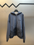 Balenciaga long-sleeve zip hoodie with hood, light blue, front pockets and logo