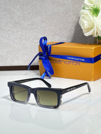 Louis Vuitton rectangular sunglasses with dark frame and green lenses