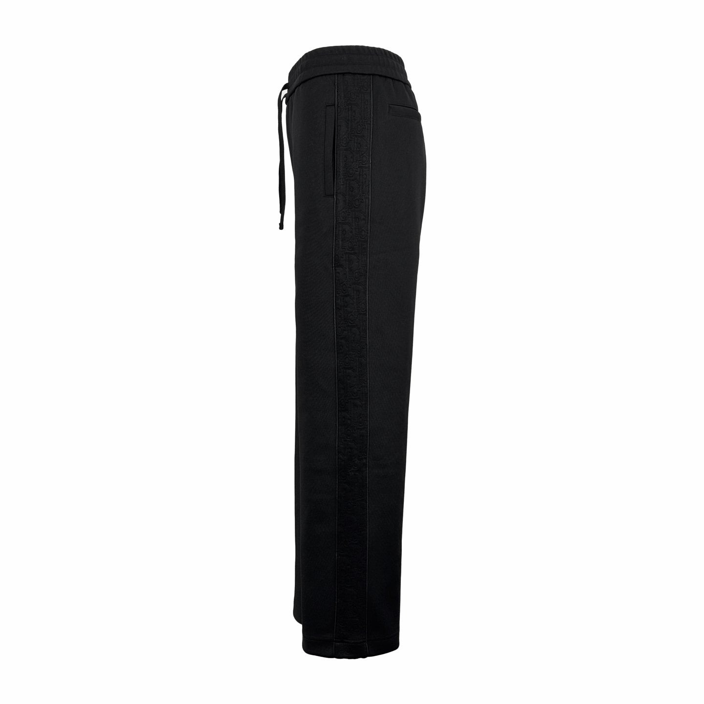 Black wide-leg Dior pants with side ties and zip fly