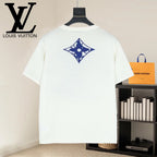 Louis Vuitton short-sleeve T-shirt, white with blue diamond LV-style print on back