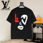 Black graphic T-shirt, back view with red, blue, and white face print