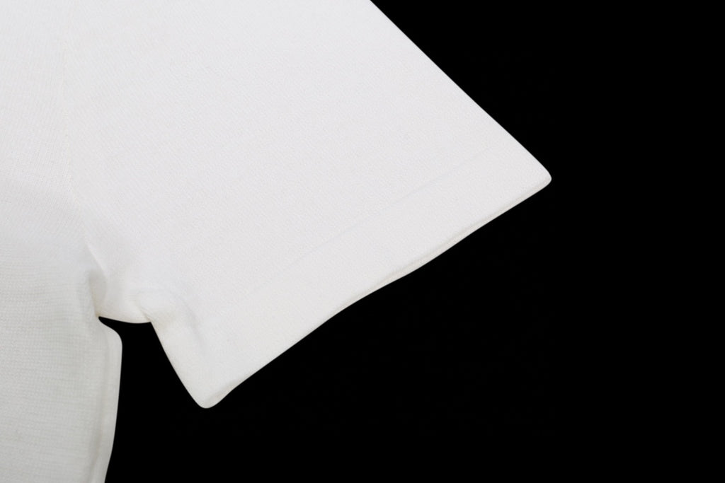 Louis Vuitton white T-shirt shoulder seam close-up on fabric