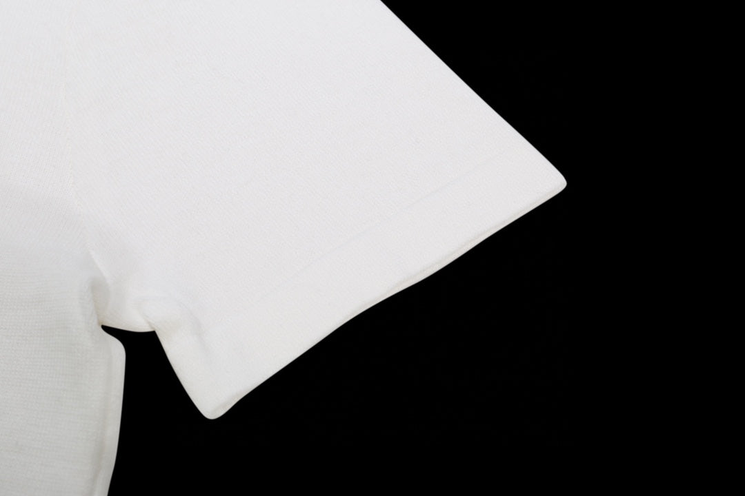 Louis Vuitton white T-shirt shoulder seam close-up on fabric