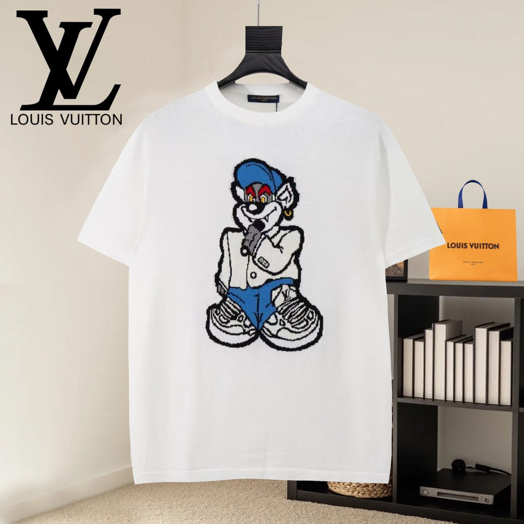 Louis Vuitton white T-shirt with blue-and-black cartoon character graphic